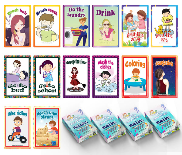 Daily Routines and Hobbies Learning Cards (4-Deck)