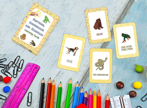 Reptiles, Amphibians and Mammals Learning Cards (2-Deck X 54 Cards)
