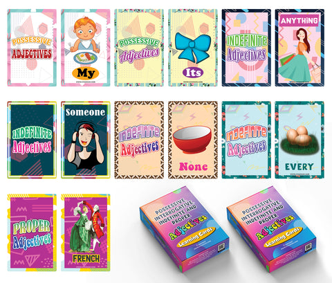 Possessive, Interrogative, Indefinite Adjectives Learning Cards (2-Deck X 54 Cards)