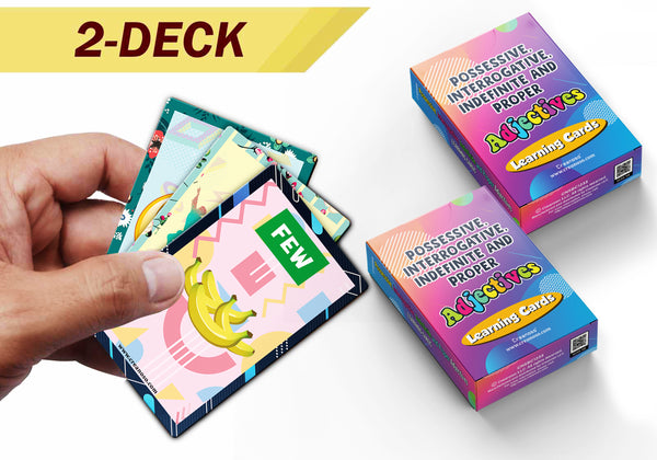 Possessive, Interrogative, Indefinite Adjectives Learning Cards (2-Deck X 54 Cards)
