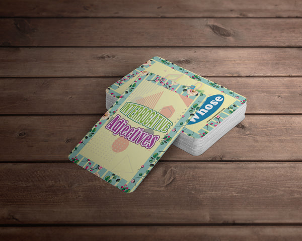 Possessive, Interrogative, Indefinite Adjectives Learning Cards (4-Deck X 54 Cards)