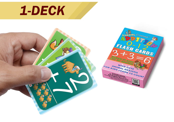 Creanoso Cute Animals Learning Addition 0-12 Flash Cards - Home Schooling Parent Teaching Assistance Material - Educational Cards Pack