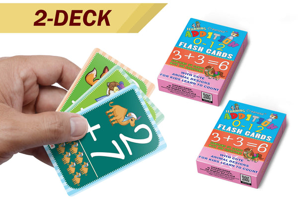 Creanoso Cute Animals Learning Addition 0-12 Flash Cards - Home Schooling Parent Teaching Assistance Material - Educational Cards Pack