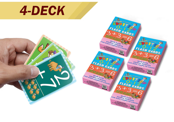 Creanoso Cute Animals Learning Addition 0-12 Flash Cards - Home Schooling Parent Teaching Assistance Material - Educational Cards Pack