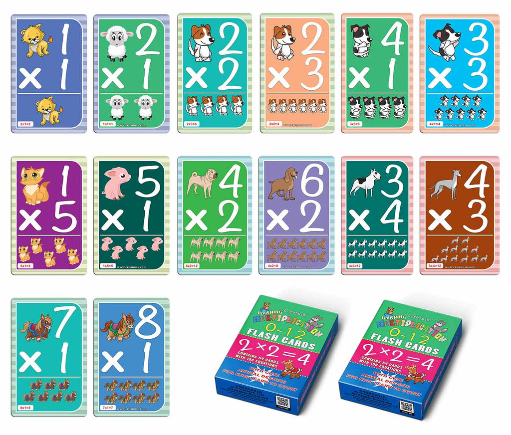 English multiplication Animal teaching playing poker game cards