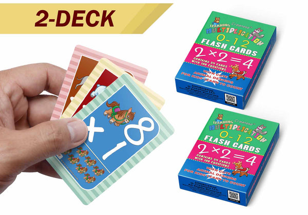 Creanoso Cute Animals Learning Multiplication 0-12 Flash Cards - Home Schooling Parent Teaching Assistance Material - Educational Cards Pack