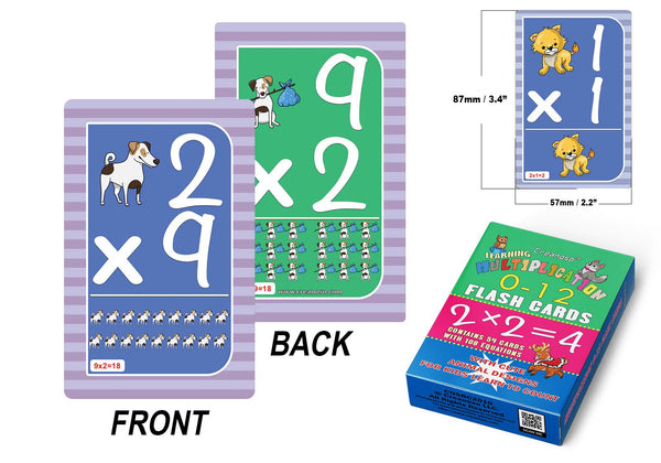 Creanoso Cute Animals Learning Multiplication 0-12 Flash Cards (2-Deck) - Fun Stocking Stuffers for Theme Party Favors Supply Props Games - Suitable for Kids Boys Girls Children - Waterproof Cards