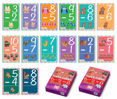 Creanoso Learning Subtraction 0-12 Educational Flash Cards Ã¢â‚¬â€œ Cute Animals (2-Deck) Ã¢â‚¬â€œ Design Gifts Ideas for Birthday Party Supply for Kids Boys Girls Ã¢â‚¬â€œ Fun Activities Stocking Stuffers Ã¢â‚¬â€œ Home Teaching