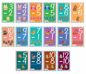 Creanoso Cute Animals Learning Subtraction 0-12 Flash Cards - Home Schooling Parent Teaching Assistance Material - Educational Cards Pack