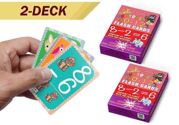 Creanoso Learning Subtraction 0-12 Educational Flash Cards Ã¢â‚¬â€œ Cute Animals (2-Deck) Ã¢â‚¬â€œ Design Gifts Ideas for Birthday Party Supply for Kids Boys Girls Ã¢â‚¬â€œ Fun Activities Stocking Stuffers Ã¢â‚¬â€œ Home Teaching