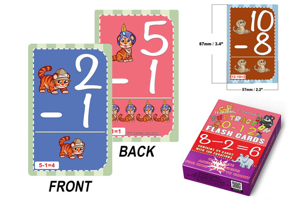 Creanoso Educational Cute Animals Learning Subtraction 0-12 Flash Cards for Kids Bulk Set (4-Deck) - Pretty Favors Decor Decal Supply - Stocking Stuffers Gifts for Boys Girls Home Activities