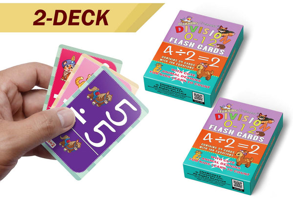 Creanoso Cute Animals Learning Division 0-12 Flash Cards - Home Schooling Parent Teaching Assistance Material - Educational Cards Pack