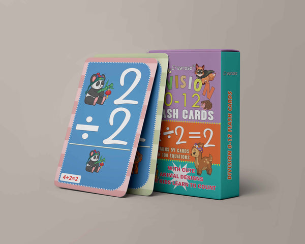 Creanoso Cute Animals Learning Division 0-12 Flash Cards - Home Schooling Parent Teaching Assistance Material - Educational Cards Pack