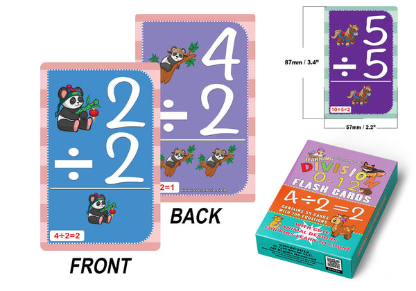 Creanoso Cute Animals Learning Division 0-12 Flash Cards - Home Schooling Parent Teaching Assistance Material - Educational Cards Pack