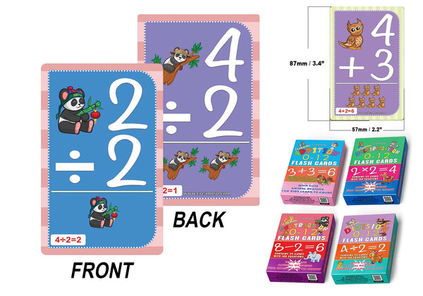Addition, Multiplication, Subtraction, Division 0-12 Flash Cards Variety Pack (4-Deck) - Pretty Favors Decor Decal Supply - Stocking Stuffers Gifts for Boys Girls Christmas Holidays Activities
