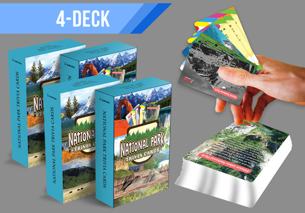 National Park Trivia Cards (4 Deck) - Poker Size Standard Deck Cards for Blackjack, Euchre, Canasta, Pinochle Card Game, Casino Grade â€“ Stocking Stuffers Gift