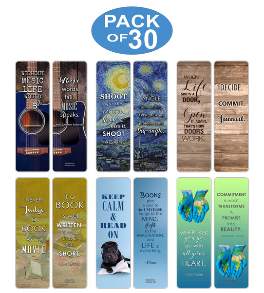 Creanoso Inspirational Bookmarks for Books (30-Pack) - Positive Wisdom Assorted Inspiring Quotes Bookmarker Cards Jane Austen - Motivational Encouragement- Best Quality Bulk Set