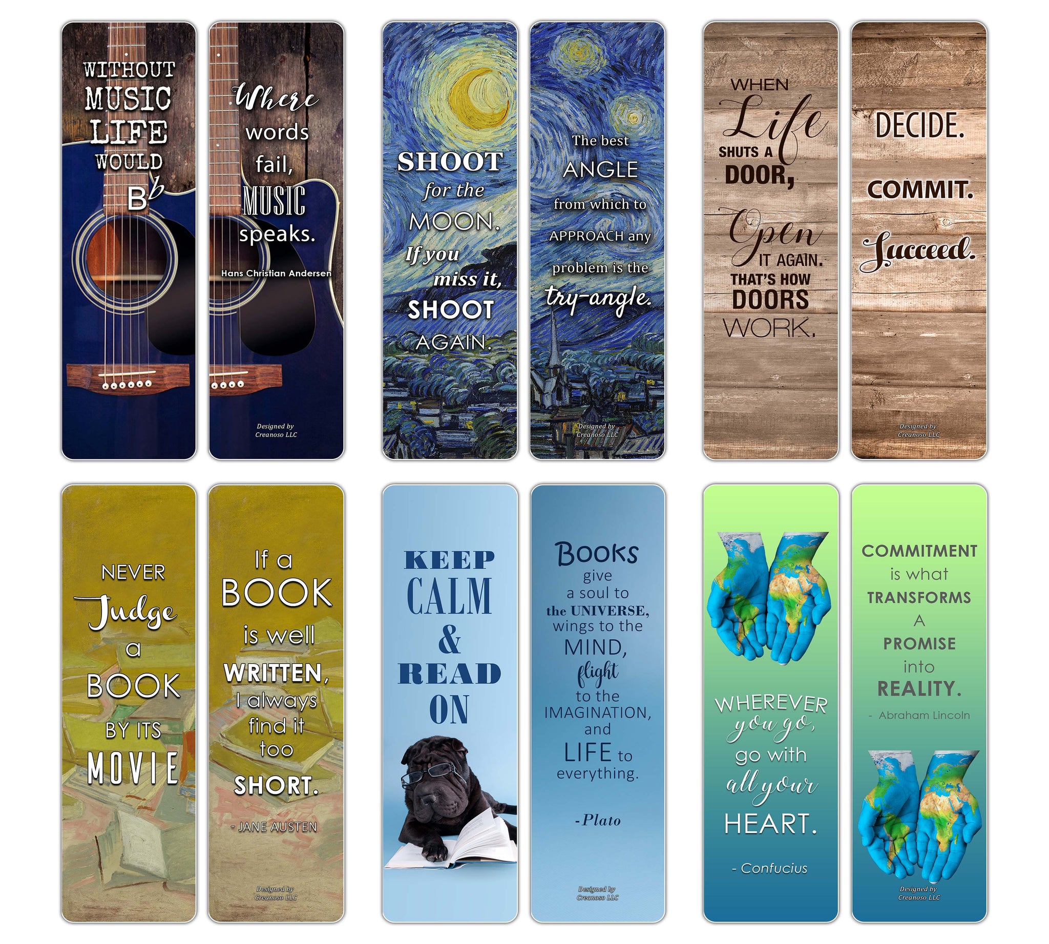 Creanoso Inspirational Bookmarks for Books (30-Pack) - Positive Wisdom Assorted Inspiring Quotes Bookmarker Cards Jane Austen - Motivational Encouragement- Best Quality Bulk Set