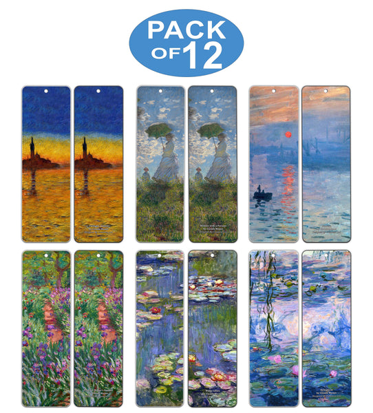 Creanoso Claude Monet Bookmarks (12 Packs) - Bookmarks for Books Men Women Kids Boys Girls - Decor