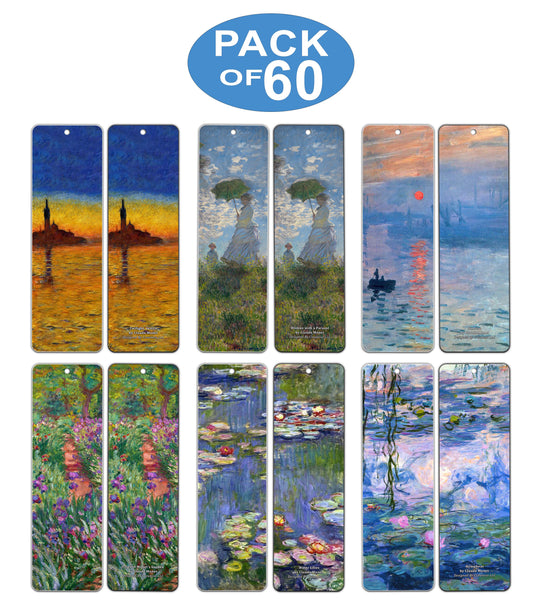 Claude Monet Bookmarks (60-Pack) - Famous Paintings - Bookmarks for Books Men Women Kids Teens