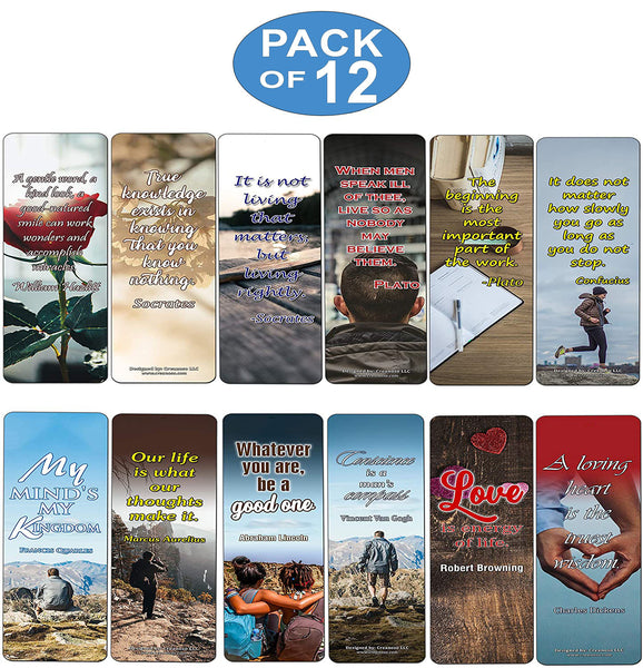 Creanoso Daily Inspirational Life Quotes Bookmarks Cards (12-Pack) - Motivational Sayings for Men Women - Stocking Stuffers Gift