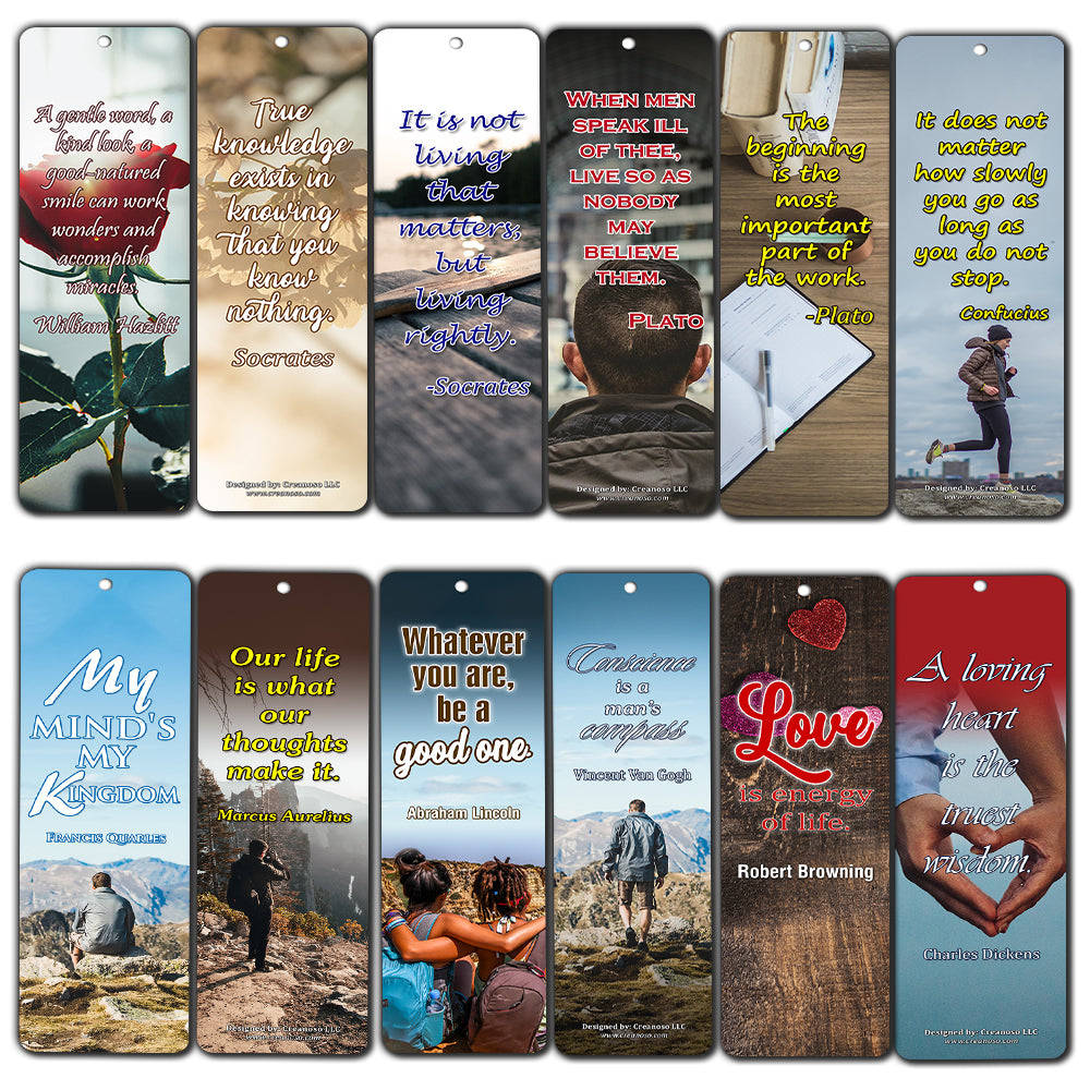 Creanoso Daily Inspirational Life Quotes Bookmarks Cards (60-Pack) - Motivational Sayings for Men Women - Stocking Stuffers Gift