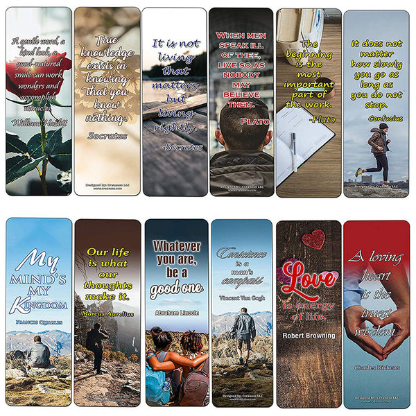 Creanoso Daily Inspirational Life Quotes Bookmarks Cards (12-Pack) - Motivational Sayings for Men Women - Stocking Stuffers Gift