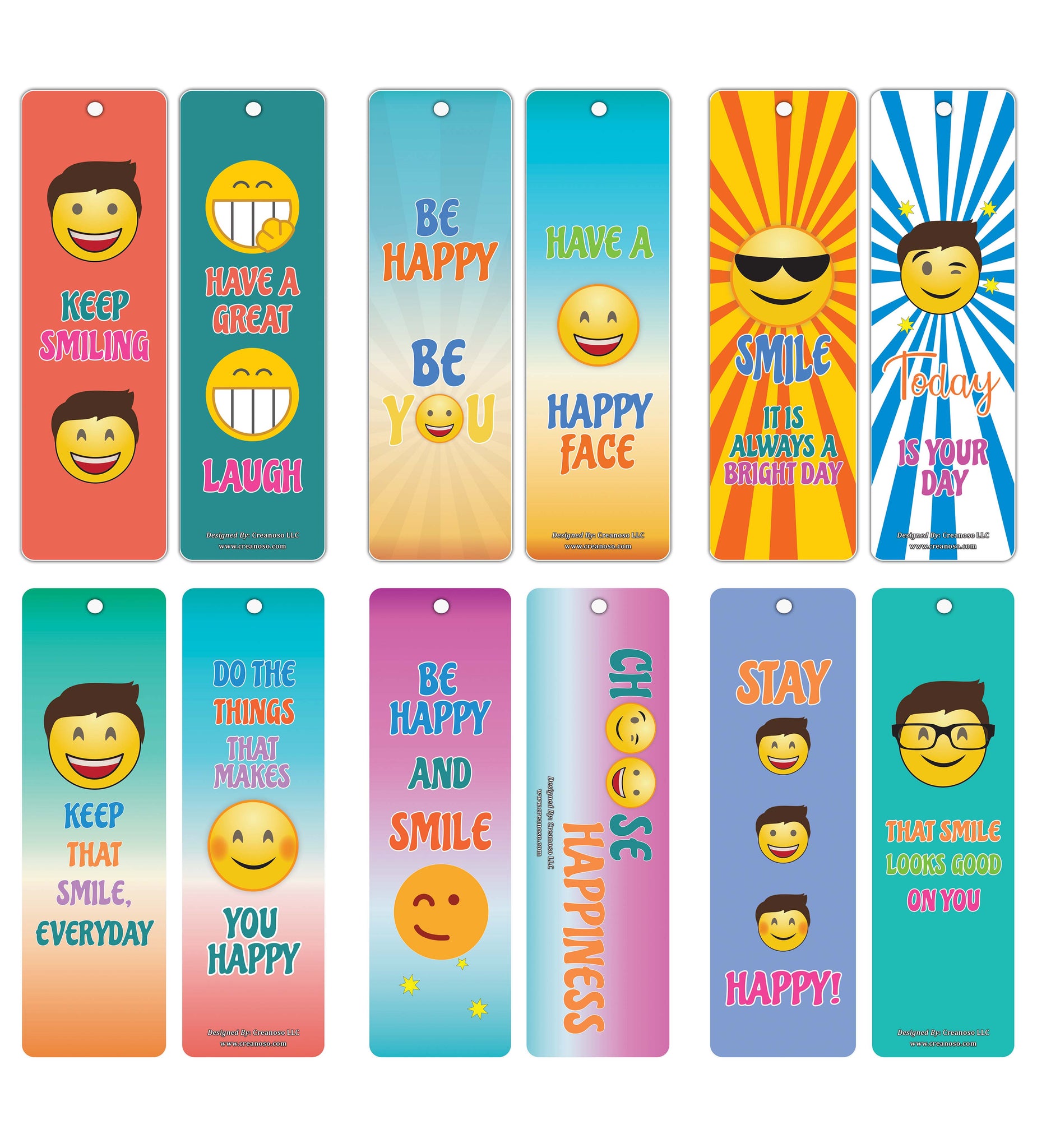 Creanoso Smiley Emoji Happy Face Bookmark Cards for Kids ÃƒÂ¢Ã¢â€šÂ¬Ã¢â‚¬Å“ Premium Gift Set for Boys and Girls