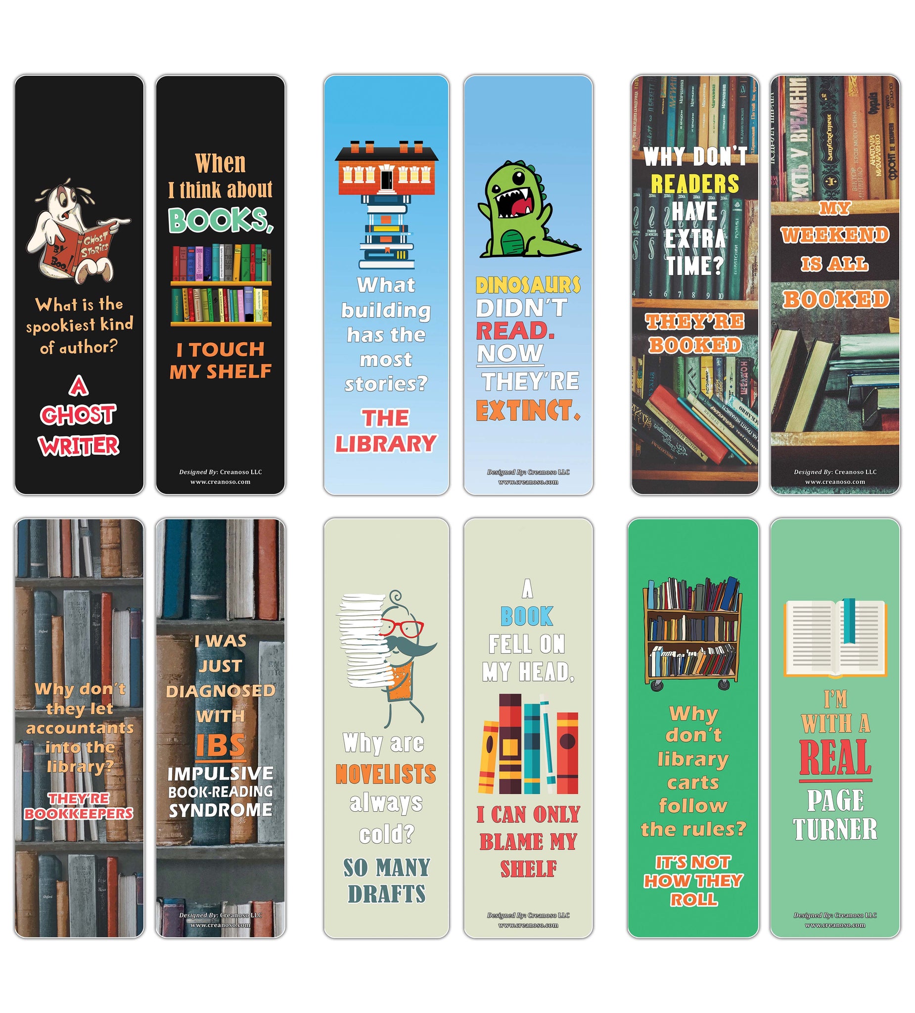 Creanoso Silly and Funny Book Reading Puns Bookmarks - Awesome Bookmarks for Bookworms
