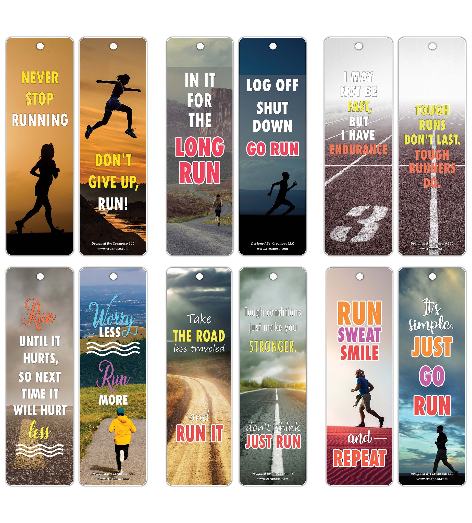 Creanoso Inspiring Sayings Quotes Running Bookmark for Runners, Joggers, Athletes ÃƒÂ¢Ã¢â€šÂ¬Ã¢â‚¬Å“ Premium Gifts