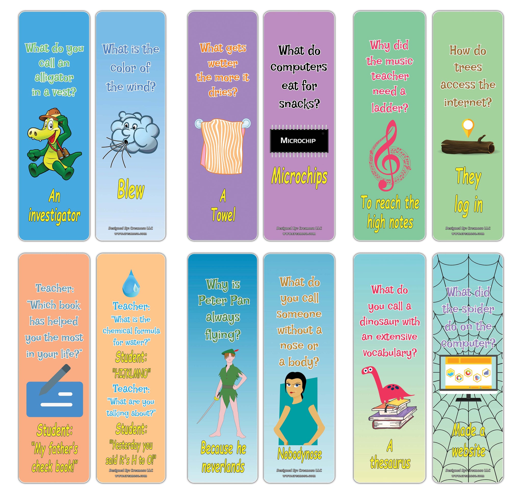 Creanoso Hilariously Silly and Funny Jokes Series 5 Bookmarks - Cool and Unique Book Page Clippers