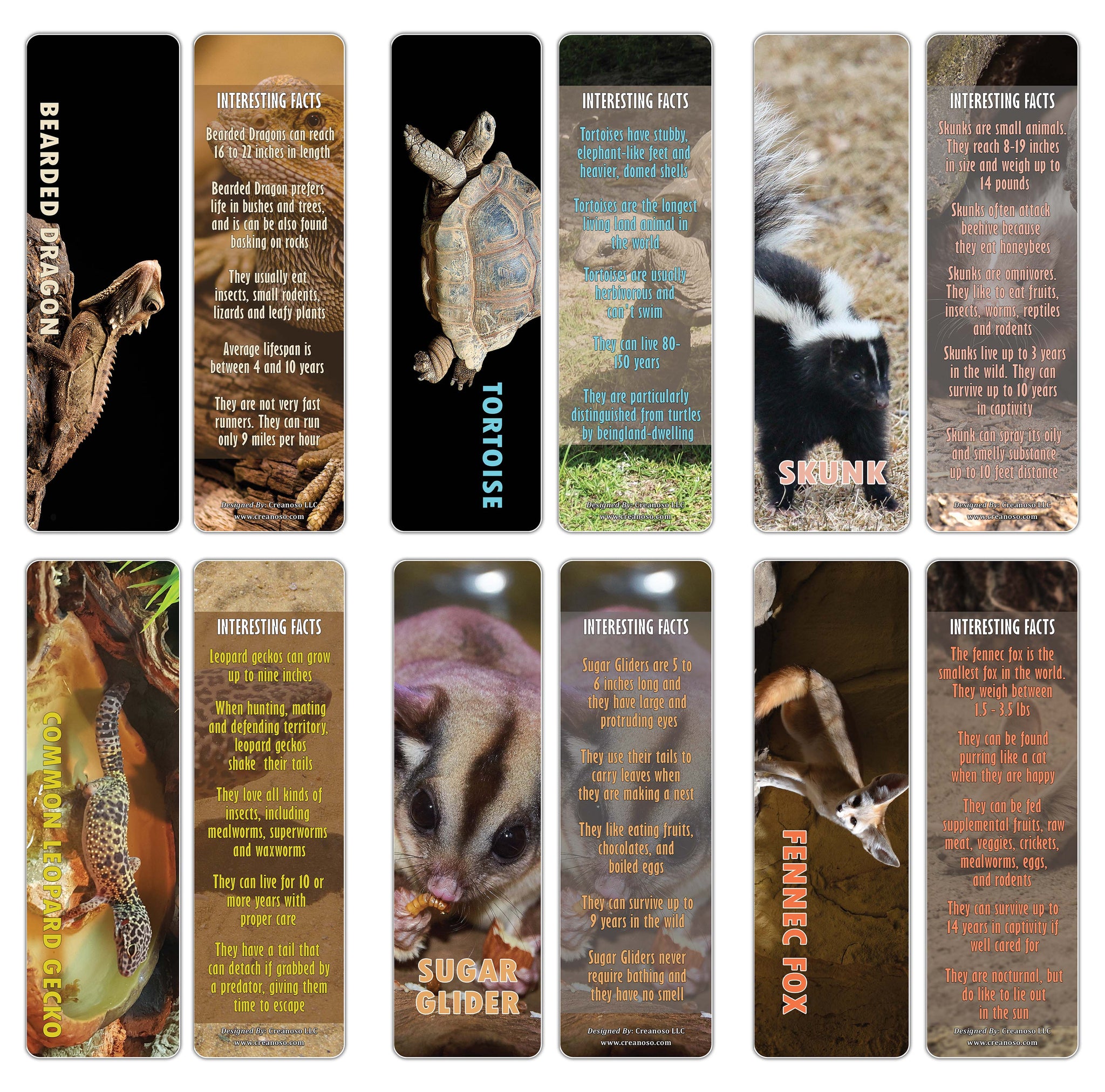 Creanoso Exotic Pet Animals Bookmarks ÃƒÂ¢Ã¢â€šÂ¬Ã¢â‚¬Å“ Premium Stocking Stuffers Gifts for Bookworms