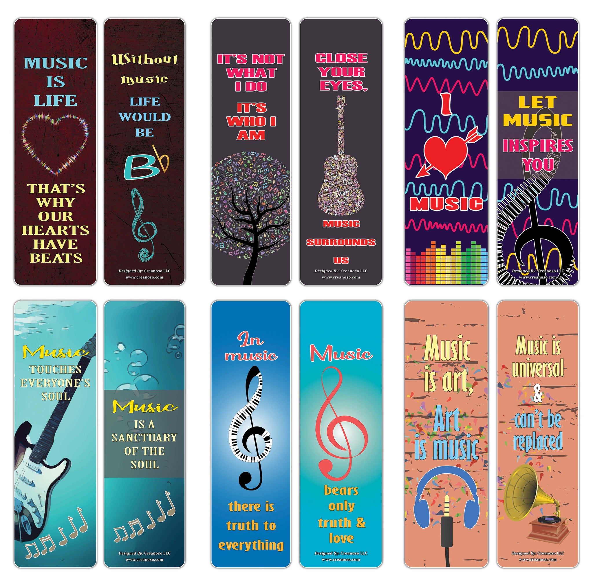 Creanoso Inspiring Music Sayings Bookmarks Series 3 ÃƒÂ¢Ã¢â€šÂ¬Ã¢â‚¬Å“ Premium Stocking Stuffers Gifts for Bookworms