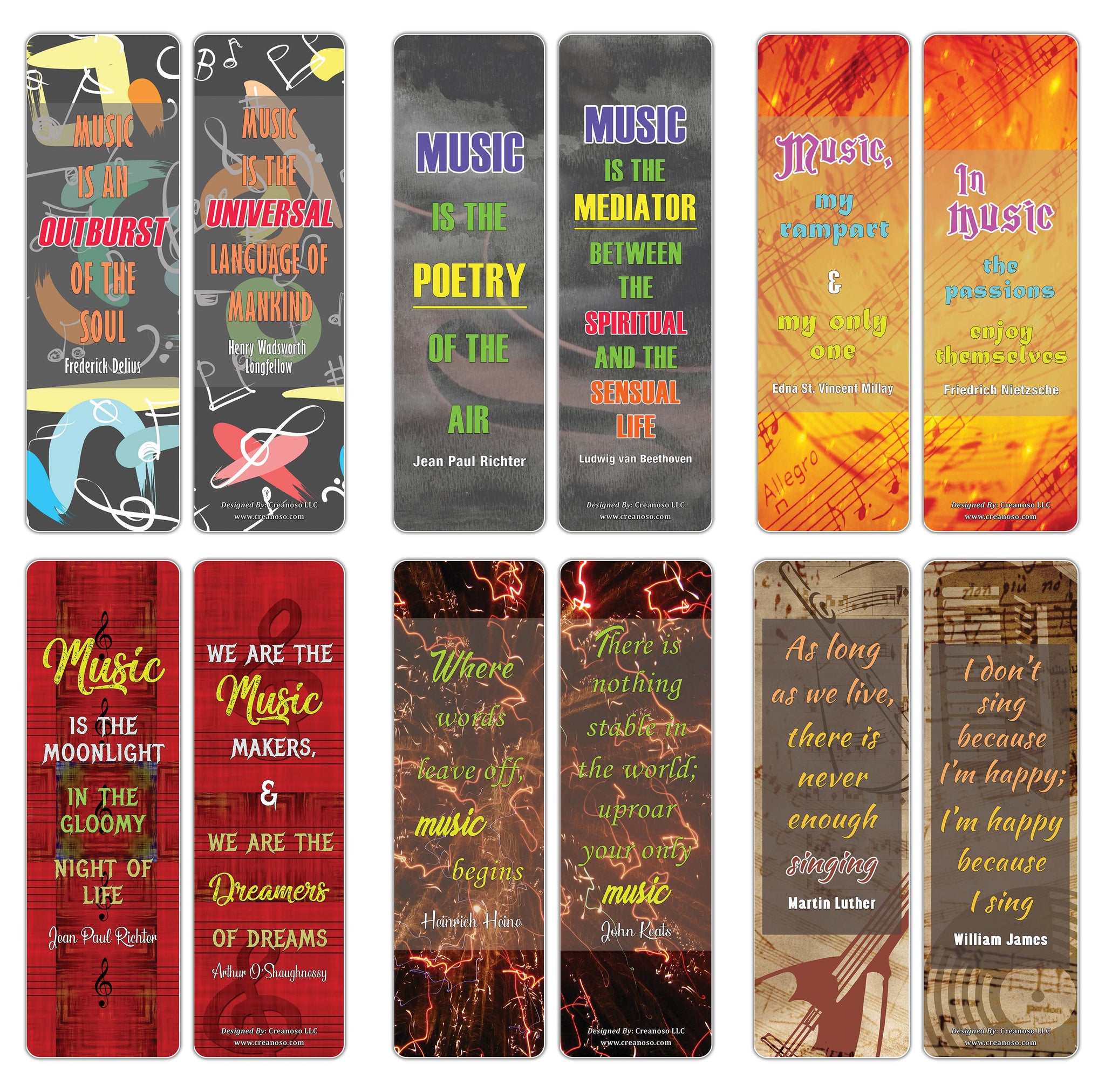 Creanoso Inspiring Music Sayings Bookmarks Series 5 ÃƒÂ¢Ã¢â€šÂ¬Ã¢â‚¬Å“ Premium Stocking Stuffers Gifts for Musicians