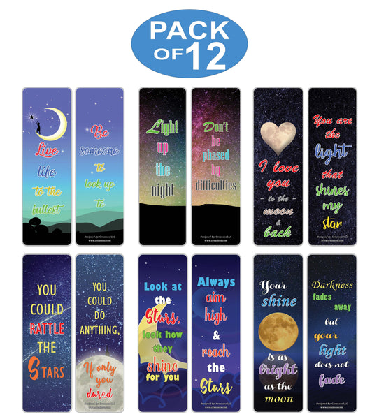 Creanoso Inspirational Sayings Star and Moon Bookmarks - Cool and Unique Book Page Clippers