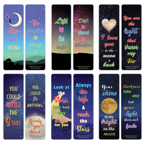 Creanoso Inspirational Sayings Star and Moon Bookmarks - Cool and Unique Book Page Clippers