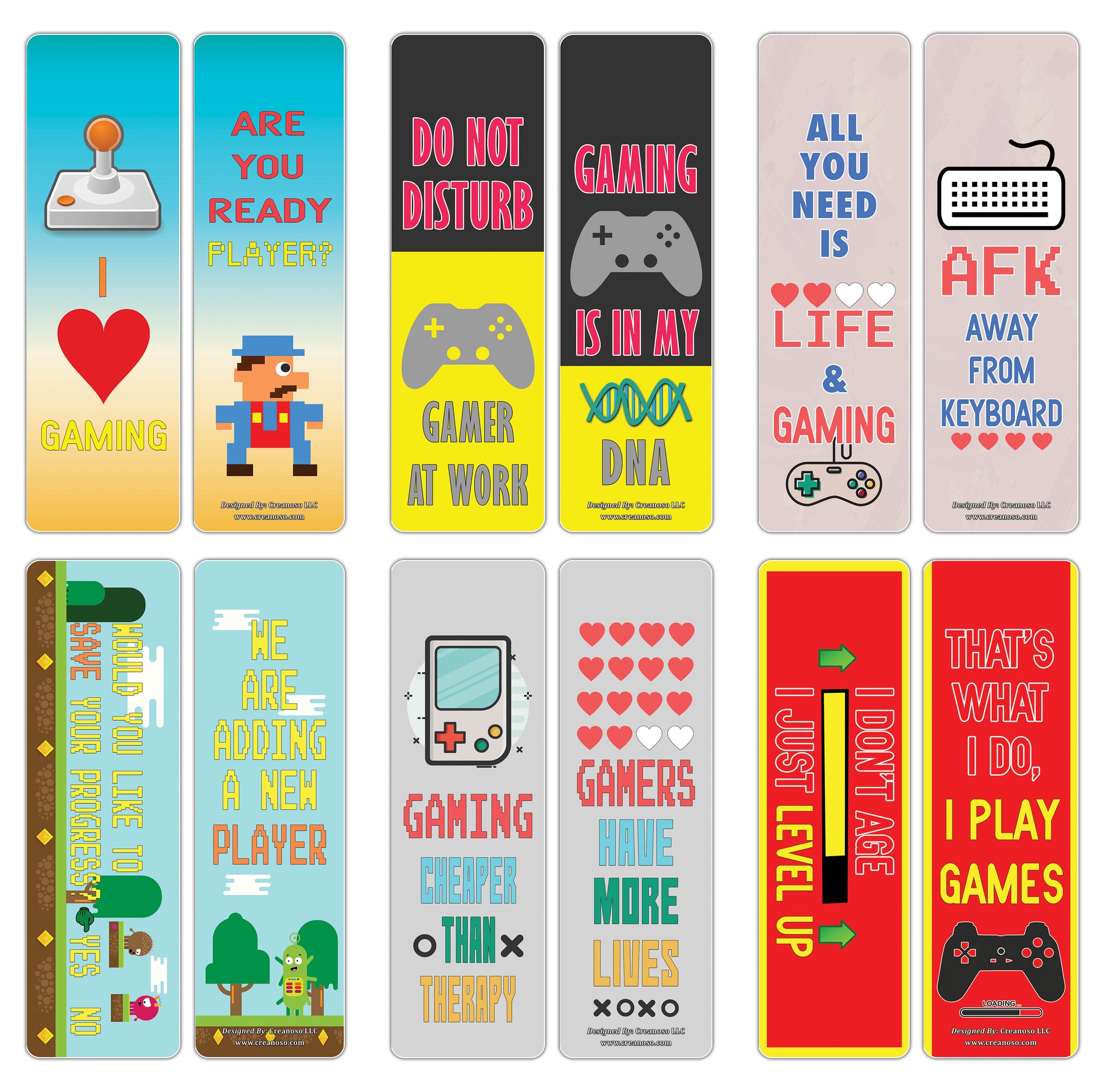 Creanoso Fun Gamer Bookmarks for Gamers - Awesome and Cool Book Mark Clippers
