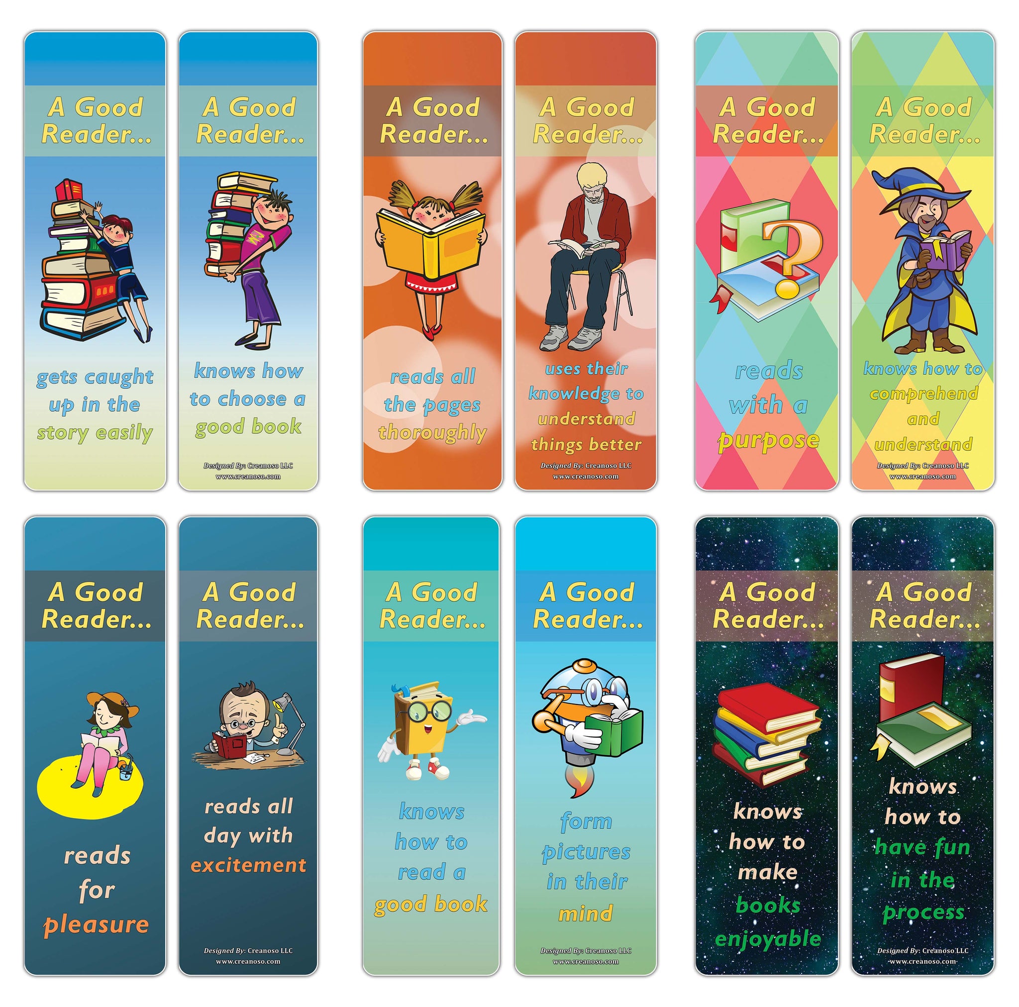 Creanoso Good Readers Bookmarks - Cool and Unique Book Page Clippers for Bookworms