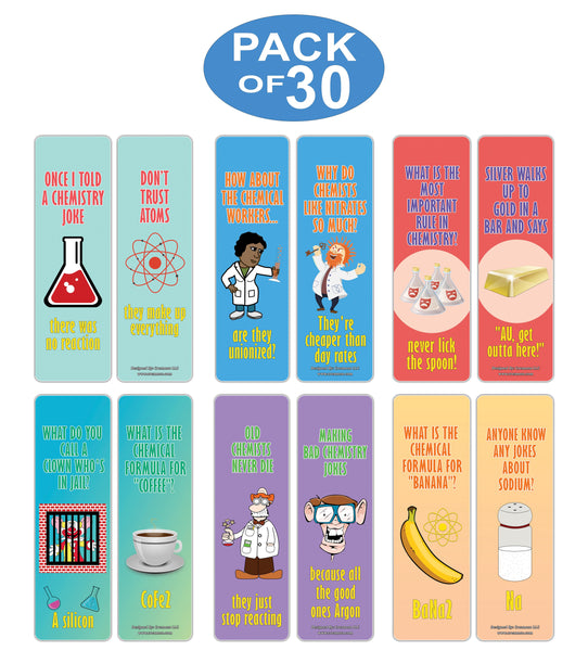 Creanoso Funny Chemistry Puns Bookmarks (30-Pack)  Stocking Stuffers Gift for Chemists, Science Teachers, Men & Women, Teens, Professionals Party Favors Supplies  Science Class Rewards