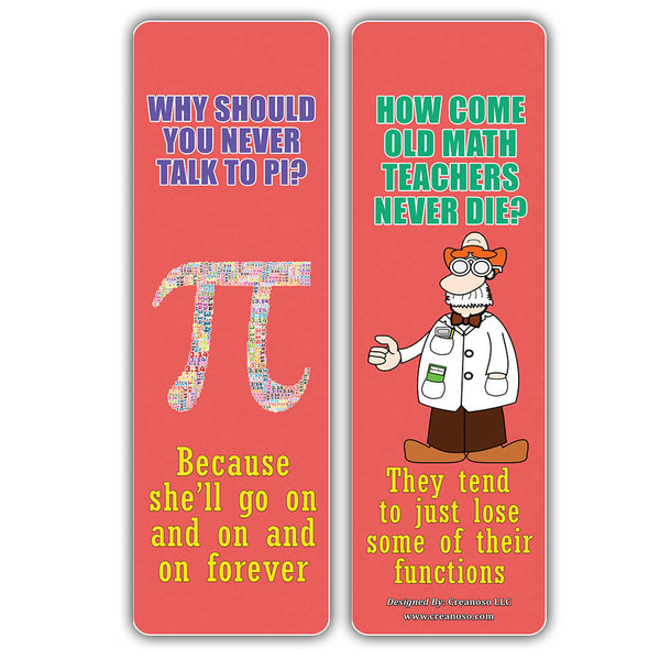 Creanoso Math Puns Bookmarks - Funny Puns and Jokes Book Page Clippers