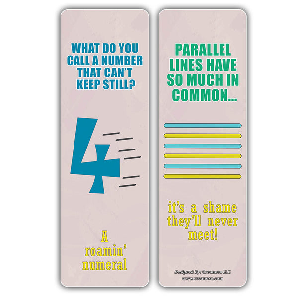 Creanoso Math Puns Bookmarks - Funny Puns and Jokes Book Page Clippers
