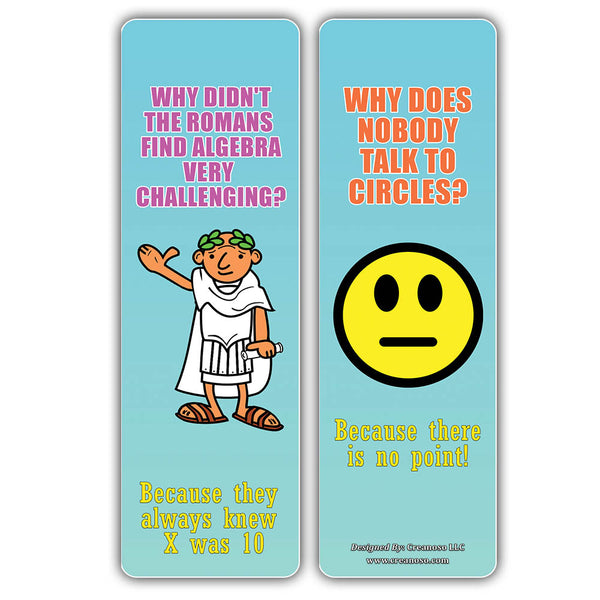 Creanoso Math Puns Bookmarks - Funny Puns and Jokes Book Page Clippers