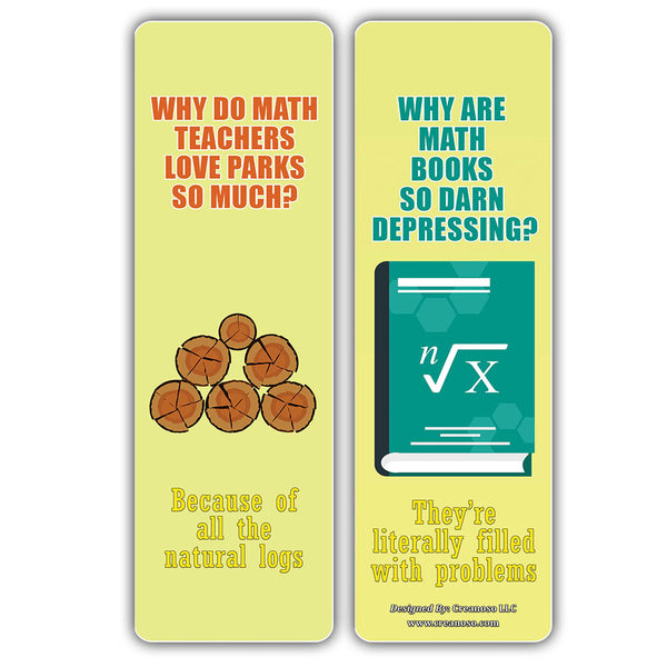 Creanoso Math Puns Bookmarks - Funny Puns and Jokes Book Page Clippers