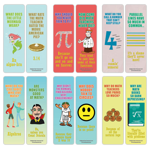 Creanoso Math Puns Bookmarks - Funny Puns and Jokes Book Page Clippers