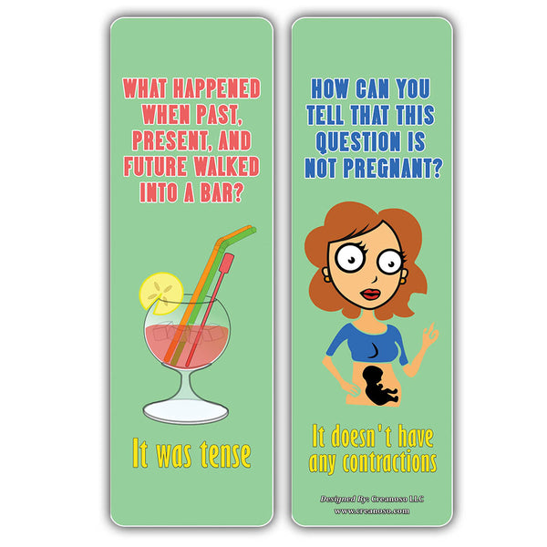 Creanoso English Grammar Puns Bookmarks (60-Pack) - Funny Jokes and Puns Book Page Clippers - Awesome Bookmarks for Linguists, English Teachers, Students, Professionals - Awesome Gift Ideas