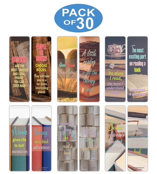 Creanoso Inspiring I Love Books Sayings Bookmarks (30-Pack) - Stocking Stuffers Gift for Men, Women, Adult, Teens, Boys & Girls - Party Favors Supplies - Rewards Gifts - Premium Gift Set