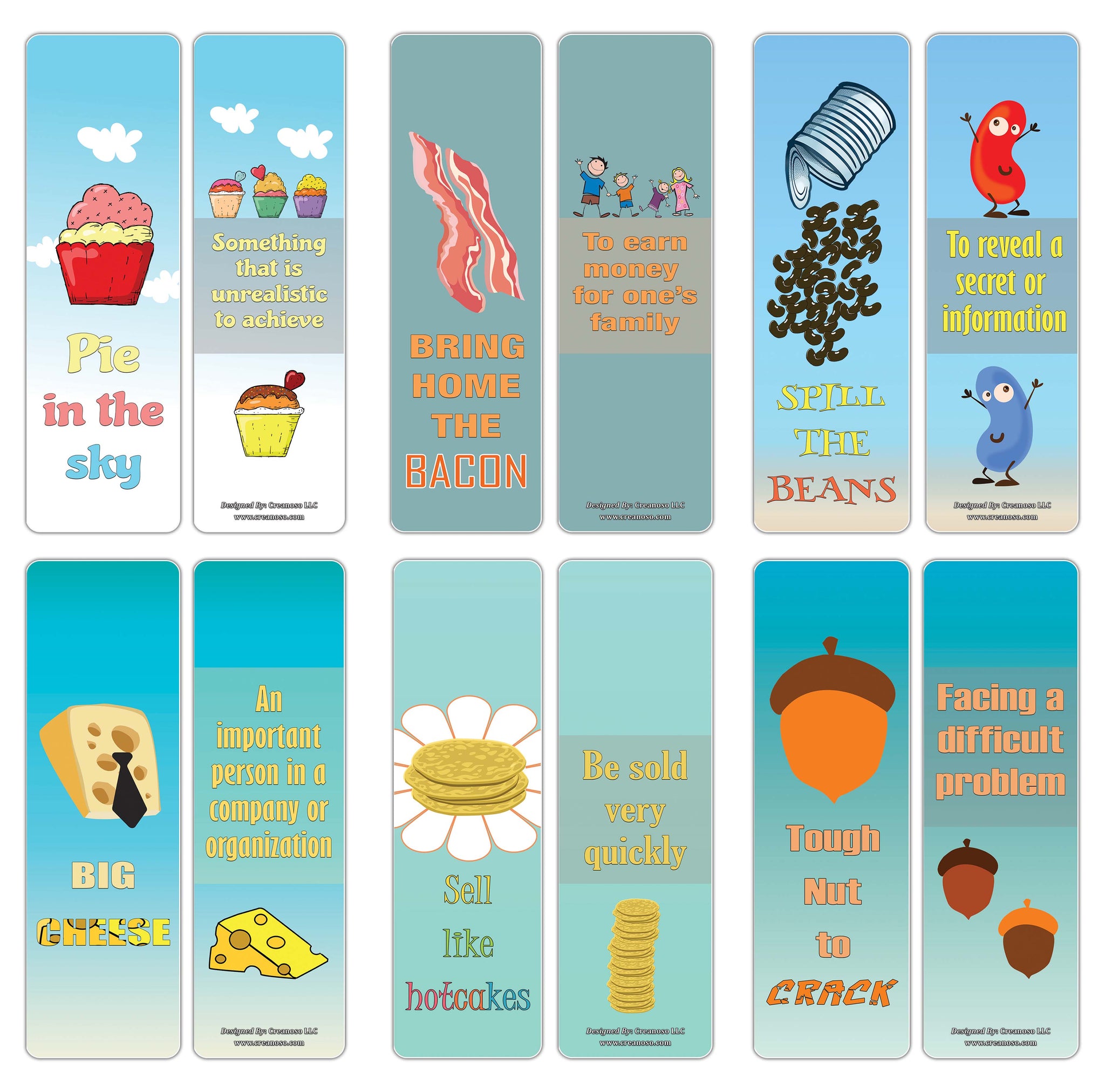 Creanoso Food Idioms Funny Bookmarks Series I (60-Pack) ÃƒÆ’Ã‚Â¢ÃƒÂ¢Ã¢â‚¬Å¡Ã‚Â¬ÃƒÂ¢Ã¢â€šÂ¬Ã…â€œ 6 Idiomatic Expressions Book Clippers ÃƒÆ’Ã‚Â¢ÃƒÂ¢Ã¢â‚¬Å¡Ã‚Â¬ÃƒÂ¢Ã¢â€šÂ¬Ã…â€œ Unique and Cool Designs Bulk Pack Assorted Set ÃƒÆ’Ã‚Â¢ÃƒÂ¢Ã¢â‚¬Å¡Ã‚Â¬ÃƒÂ¢Ã¢â€šÂ¬