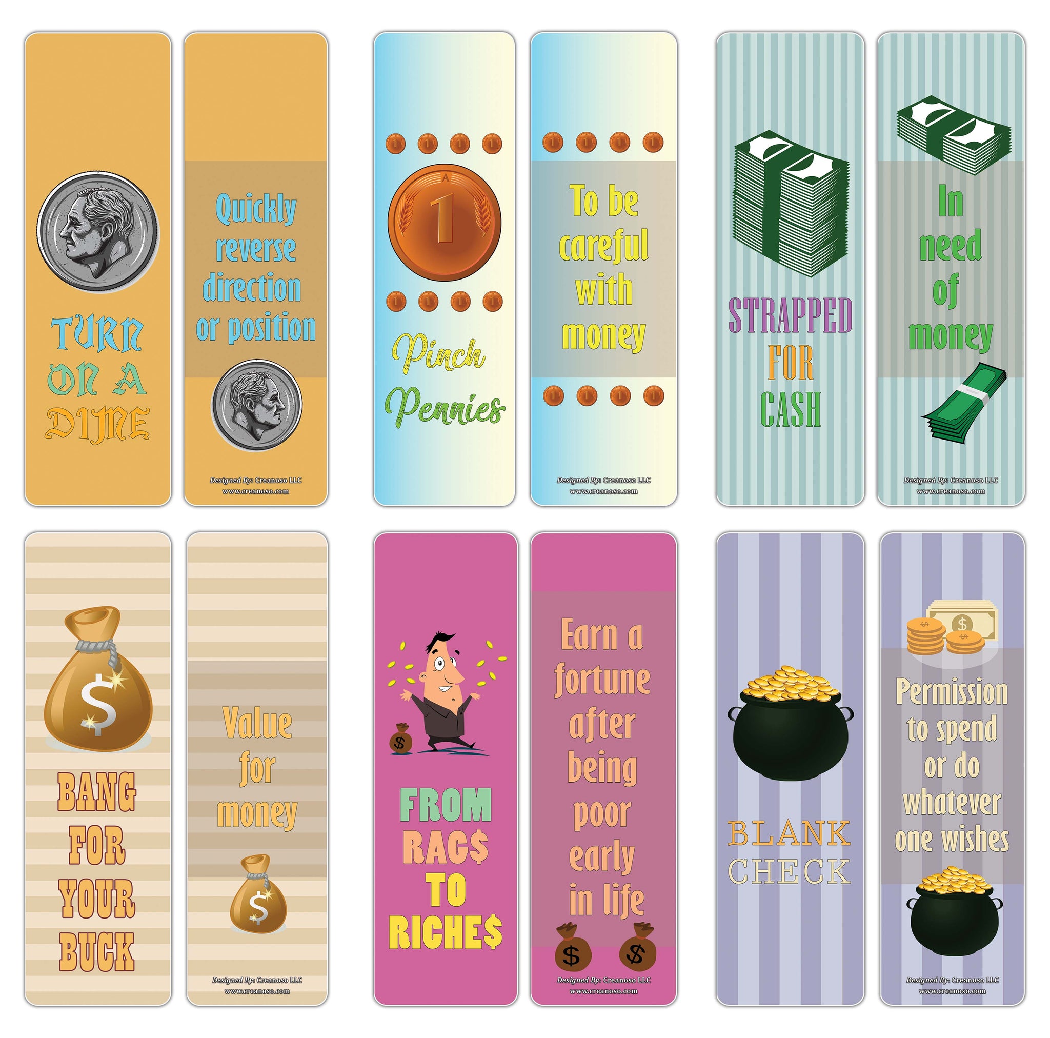 Creanoso Money Idioms Bookmarks - Business Idiomatic Expressions - Cool and Unique Page Clippers
