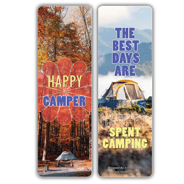 Creanoso Inspirational Camping Sayings Bookmarks - Unique Camper's Giveaways Pack