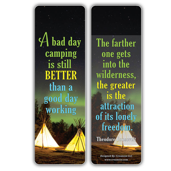 Creanoso Inspirational Camping Sayings Bookmarks - Unique Camper's Giveaways Pack